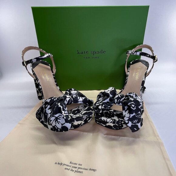 Kate Spade Lucie Platform Sandals Size 7.5 B Tropical Foliage Silk Ankle Strap - Picture 1 of 16